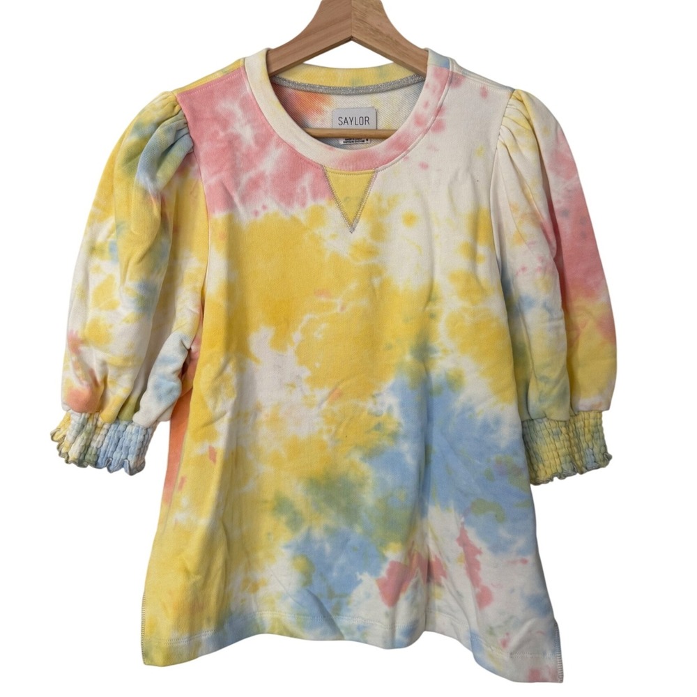 SAYLOR‎ Womens Lilah Tie Dye Puff Sleeve Sweatshirt Top Pullover Medium